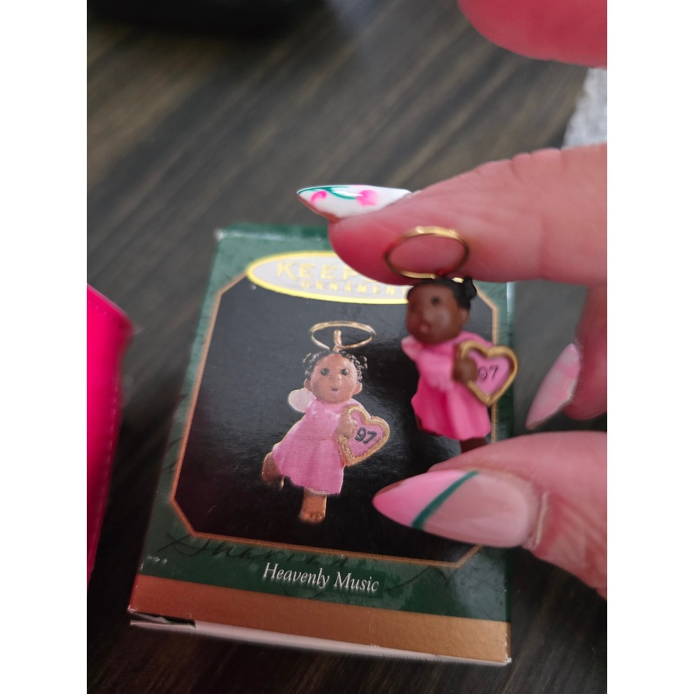 Hallmark Keepsake 1997 Heavenly Music Miniature Ornament Angel Pink Dress Boxed